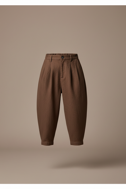 Pantalon Baggy Marron Ample Coton Plissé Garçon - Lin - vue 3