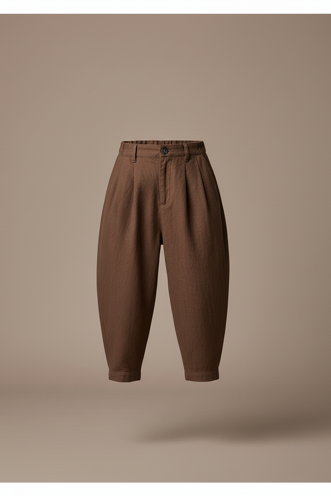 Pantalon Baggy Marron Ample Coton Plissé Garçon - Lin - vue 3