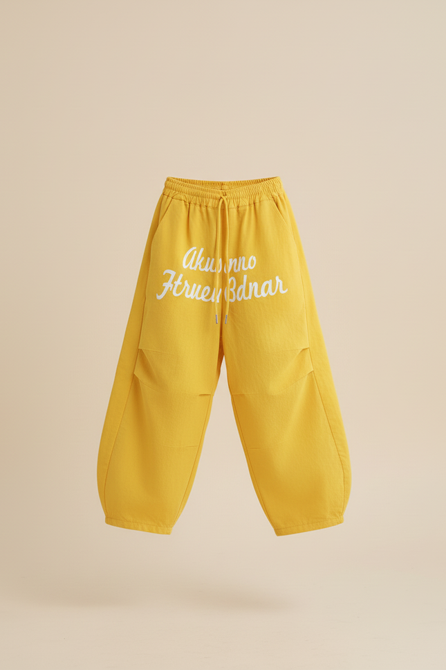 Pantalon Baggy Jaune Ample Lettres Streetwear Enfant - Toile - vue 3
