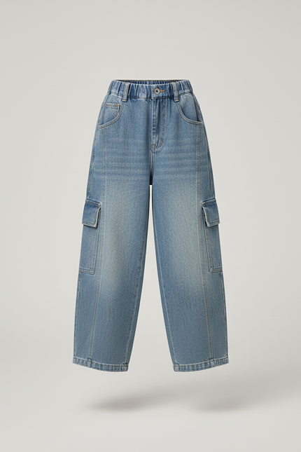 Pantalon Baggy Jean Bleu Enfant Ample Cargo - vue 3