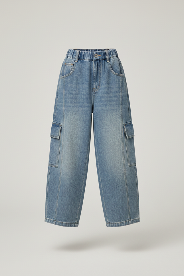 Pantalon Baggy Jean Bleu Enfant Ample Cargo - vue 3