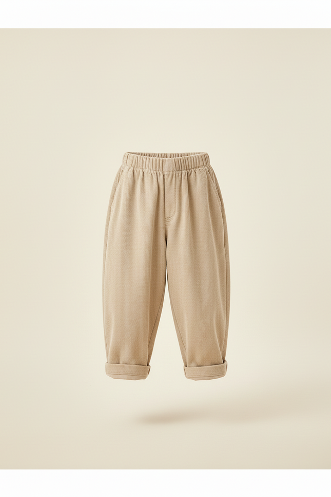 Pantalon Baggy Côtelé Beige Ample Élastique Enfant - Cordé - vue 3