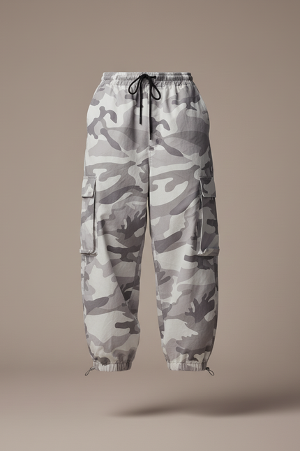 Pantalon Baggy Camouflage Gris Ample Cargo Urbain - Toile - vue 3