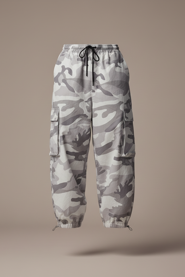 Pantalon Baggy Camouflage Gris Ample Cargo Urbain - Toile - vue 3