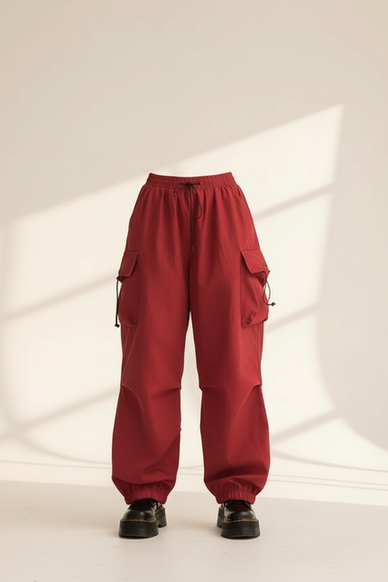 Pantalon Baggy Rouge Cargo Fluide Ample Femme - Polyester - vue 3