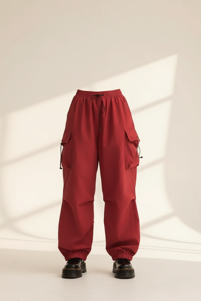 Pantalon Baggy Rouge Cargo Fluide Ample Femme - Polyester - vue 3