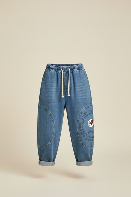 Pantalon Baggy Jean Clair Ample Déchiré Dessins Garçon - Bleu - vue 3