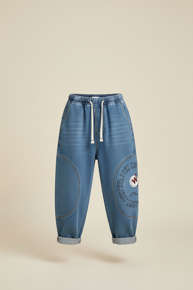 Pantalon Baggy Jean Clair Ample Déchiré Dessins Garçon - Bleu - vue 3