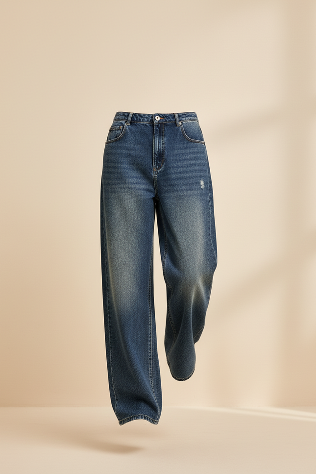 Pantalon Baggy Jean Bleu Large Décontracté Femme - vue 3