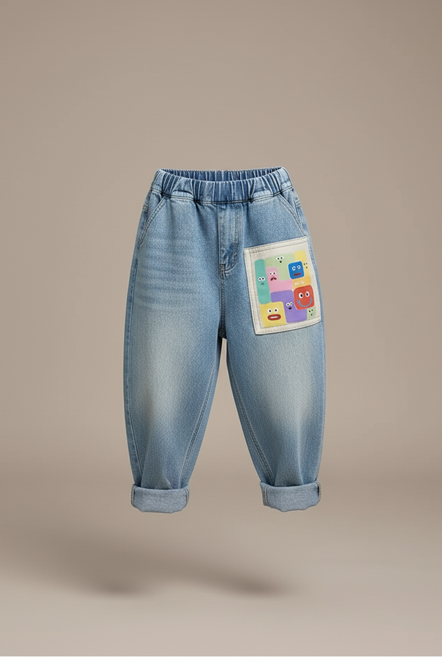 Pantalon Baggy Jean Bleu Décontracté Ample Cartoon Enfant - vue 3