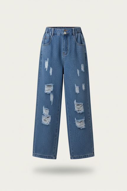 Pantalon Baggy Denim Bleu Ample Déchiré Fille - Jean - vue 3