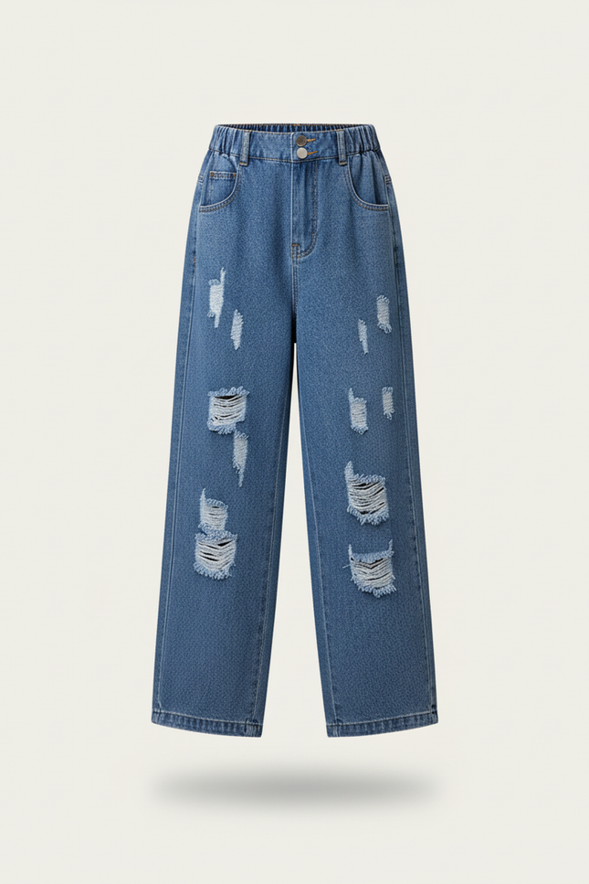 Pantalon Baggy Denim Bleu Ample Déchiré Fille - Jean - vue 3