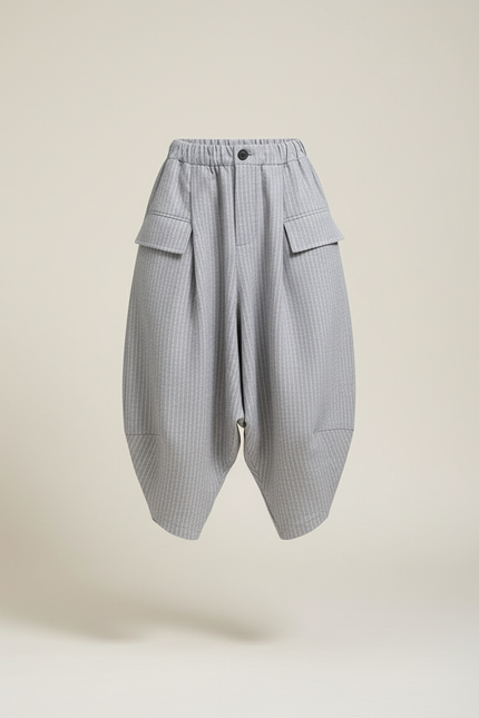 Pantalon Baggy Gris Rayé Ample Coton Enfant - vue 3