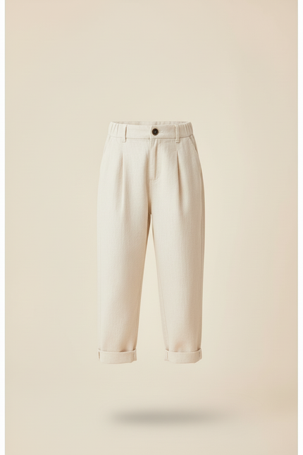 Pantalon Baggy Crème Coton Décontracté Enfant Pince - Beige - vue 3