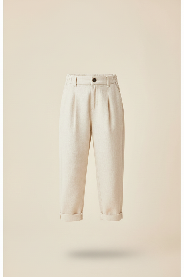 Pantalon Baggy Crème Coton Décontracté Enfant Pince - Beige - vue 3