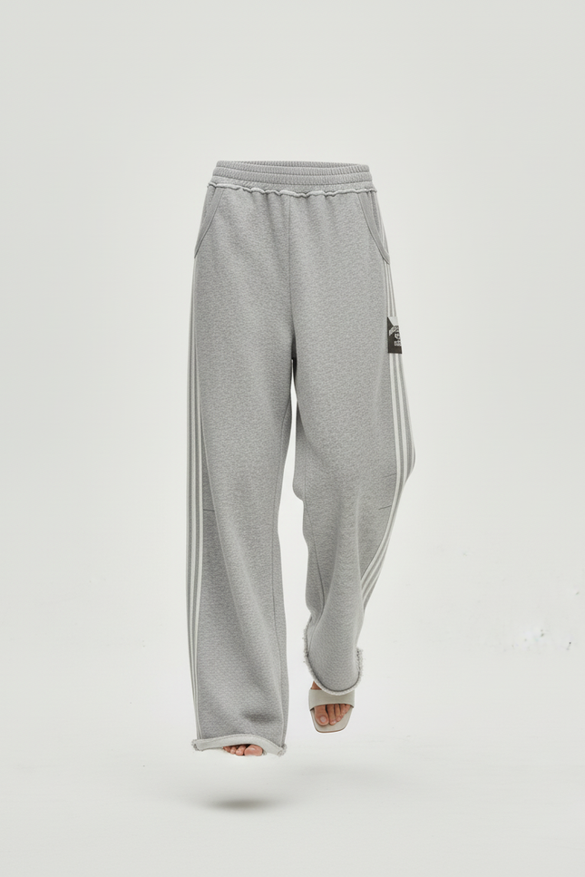 Pantalon Baggy Gris Large Coton Rayures Décontracté - Molleton - vue 3