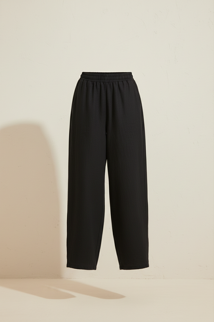 Pantalon Baggy Noir Ample Fluide Élastique Décontracté - Lin - vue 3