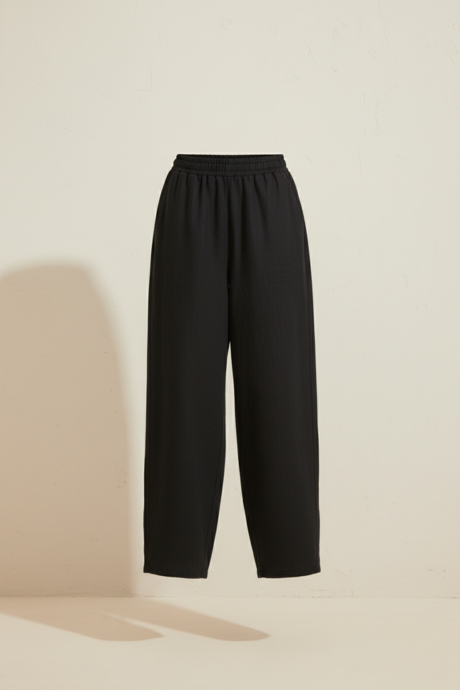 Pantalon Baggy Noir Ample Fluide Élastique Décontracté - Lin - vue 3