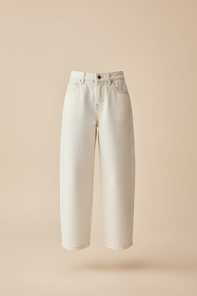 Pantalon Baggy Blanc Jean Ample Décontracté Fille - vue 3