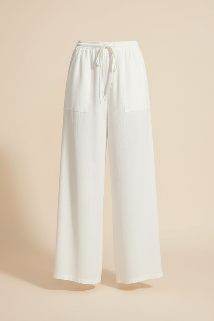 Pantalon Baggy Blanc Lin Ample Fluide Femme - vue 3