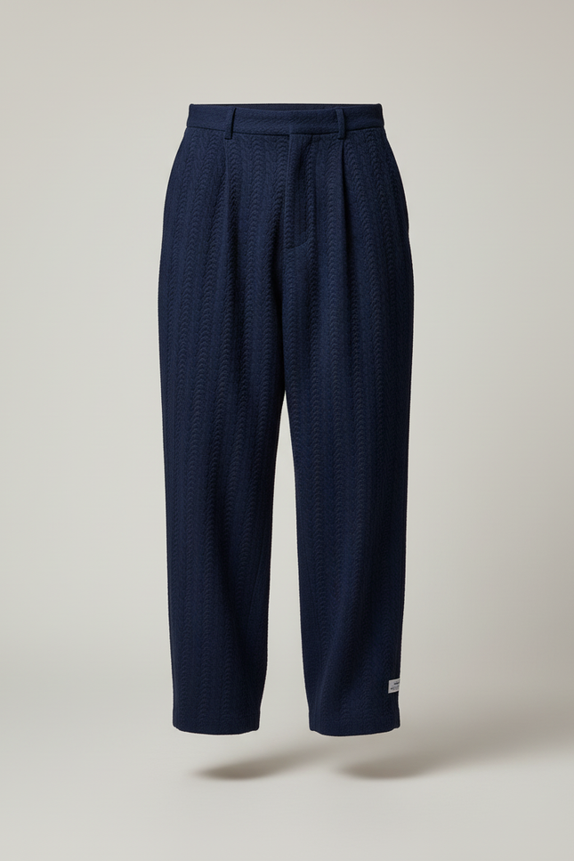 Pantalon Baggy Bleu Marine Texturé Ample Décontracté Homme - Maille - vue 3