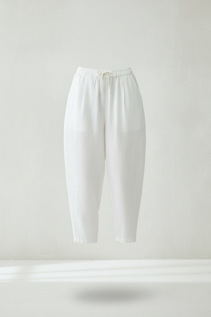 Pantalon Baggy Blanc Lin Ample Taille Haute Décontracté - vue 3