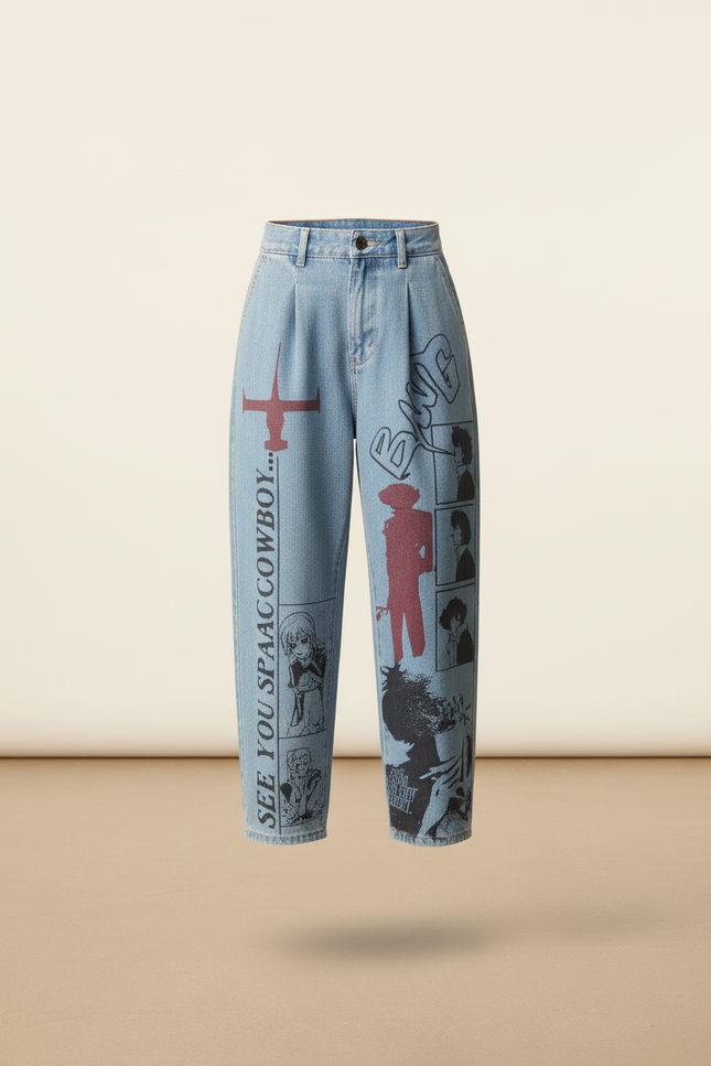 Pantalon Baggy Denim Imprimé Anime Manga Unisexe - Bleu Jean - vue 3