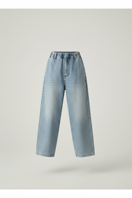 Pantalon Baggy Fille Bleu Taille Élastique Denim - Jean - vue 3