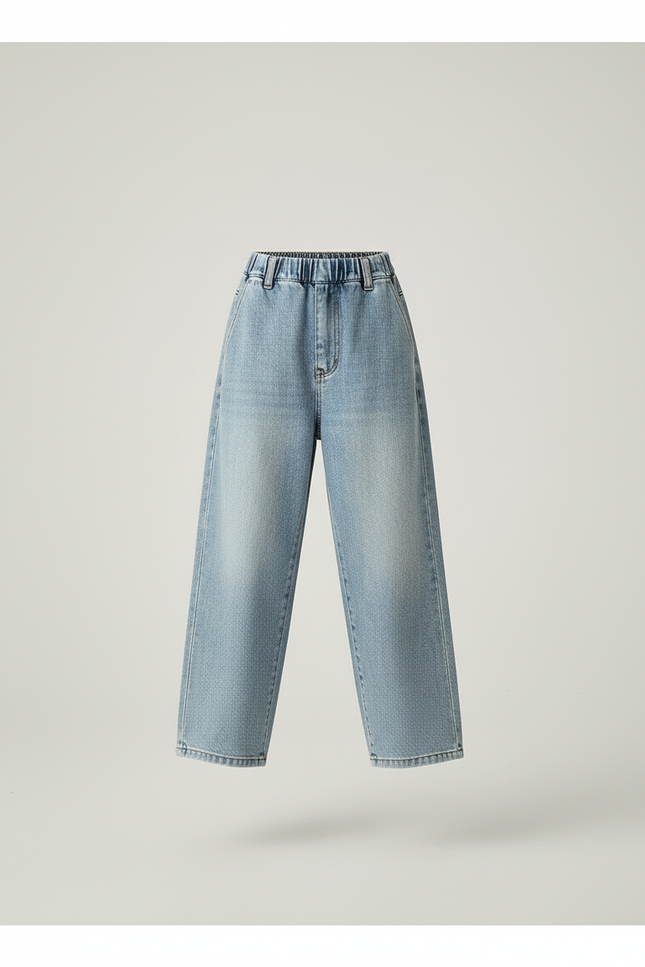 Pantalon Baggy Fille Bleu Taille Élastique Denim - Jean - vue 3
