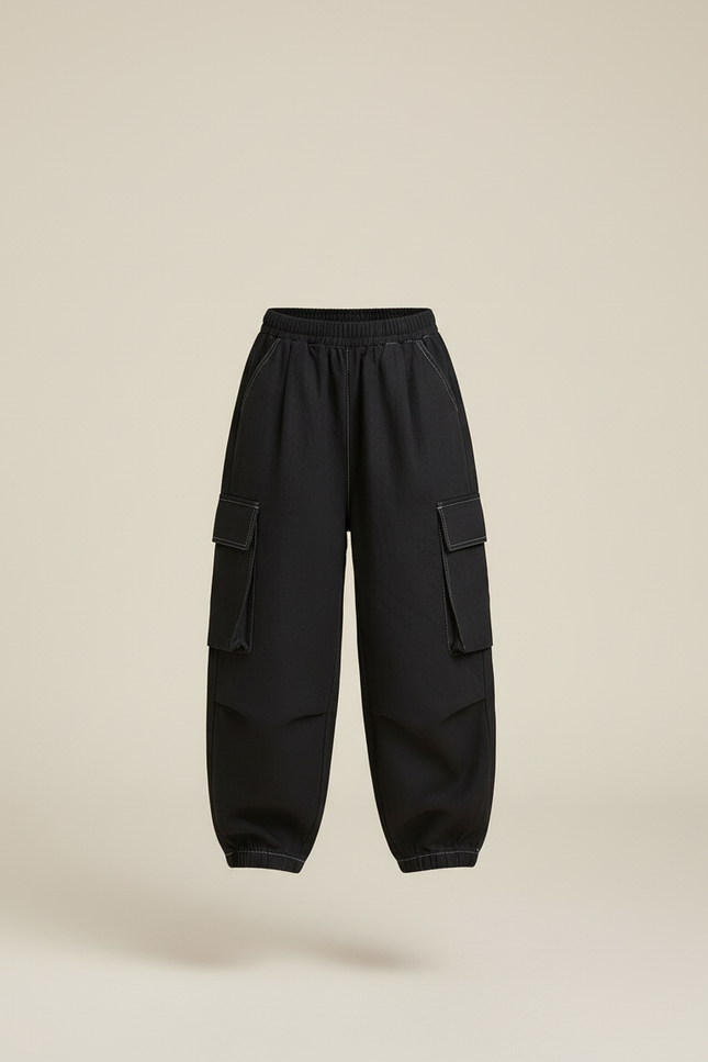 Pantalon Baggy Noir Cargo Ample Décontracté Fille - Coton - vue 3