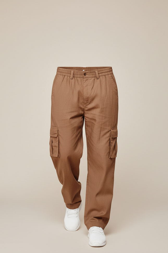 Pantalon Baggy Marron Cargo Ample Coton Homme - vue 3