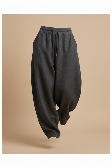 Pantalon Baggy Gris Coton Ample Cordon Décontracté Femme - Molleton - vue 3