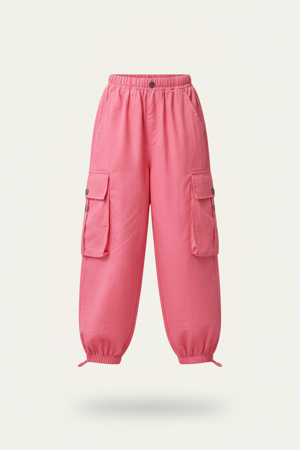 Pantalon Baggy Rose Cargo Ample Enfants Cordon - Lin - vue 3