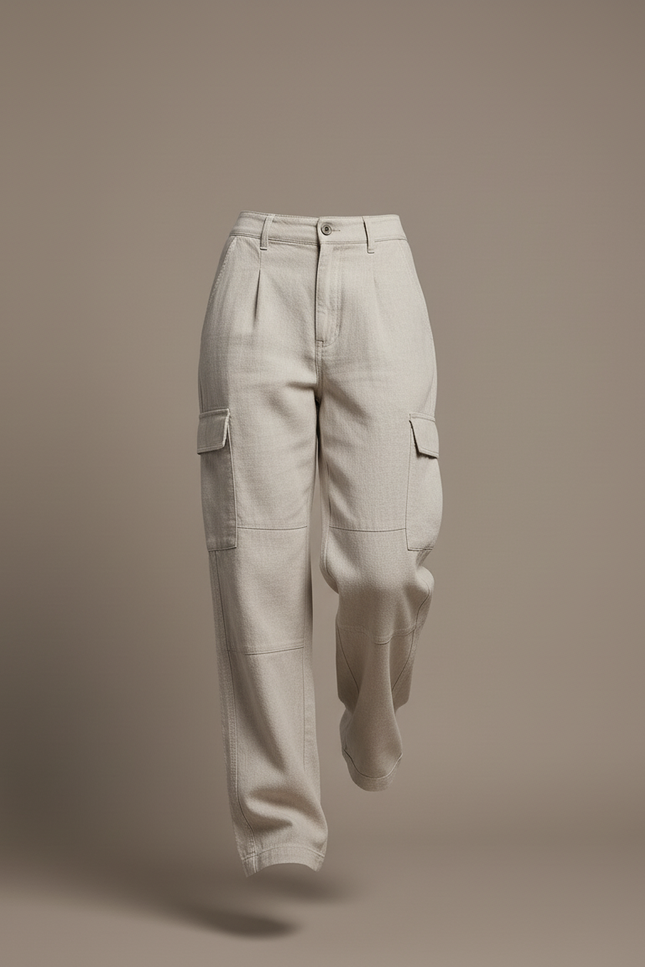 Pantalon Baggy Beige Cargo Ample Décontracté Coton - vue 3