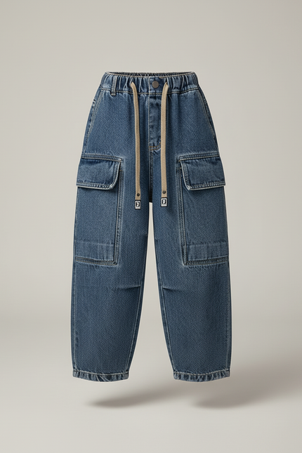 Pantalon Baggy Jean Bleu Ample Cargo Garçon - vue 3