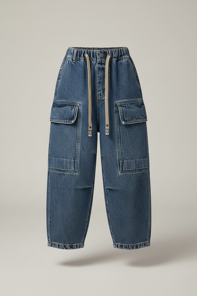 Pantalon Baggy Jean Bleu Ample Cargo Garçon - vue 3