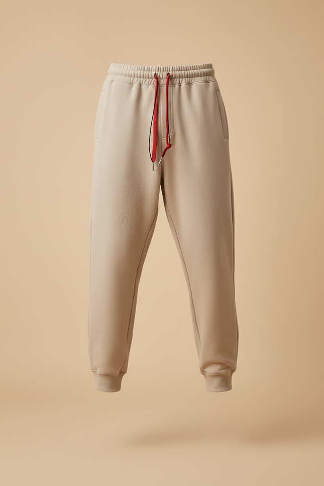 Pantalon Baggy Beige Cordon Ample Molletonné Décontracté Homme - vue 3