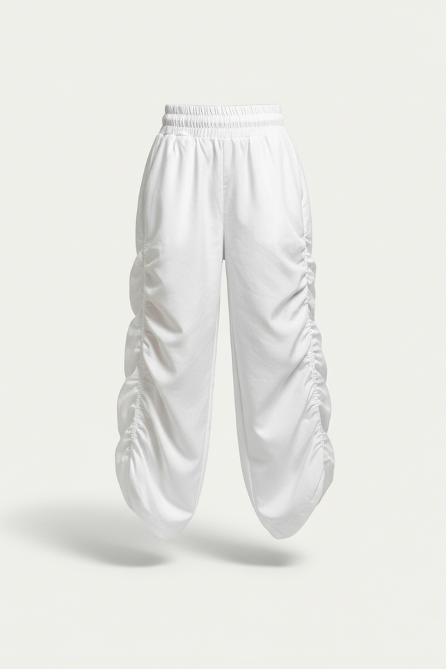 Pantalon Baggy Blanc Ample Plissé Décontracté Fille - Coton - vue 3
