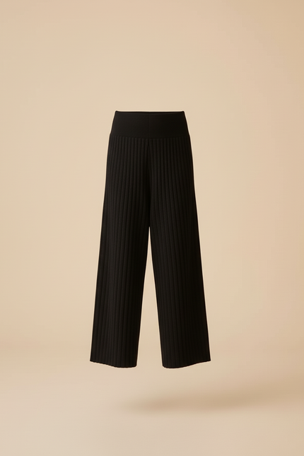 Pantalon Baggy Noir Tricoté Ample Côtelé Confortable Fille - Maille - vue 3