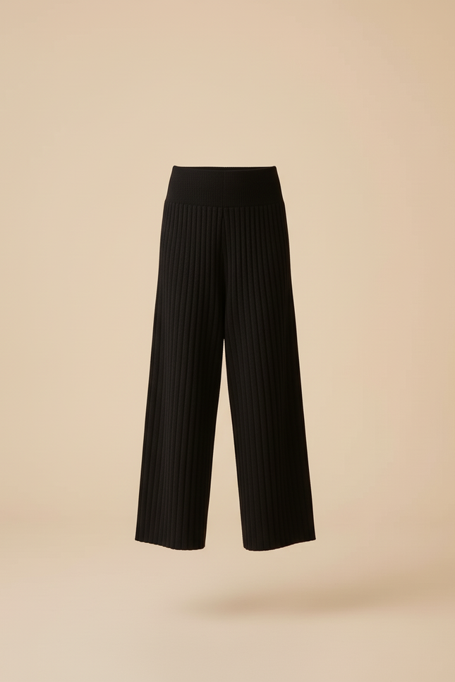 Pantalon Baggy Noir Tricoté Ample Côtelé Confortable Fille - Maille - vue 3
