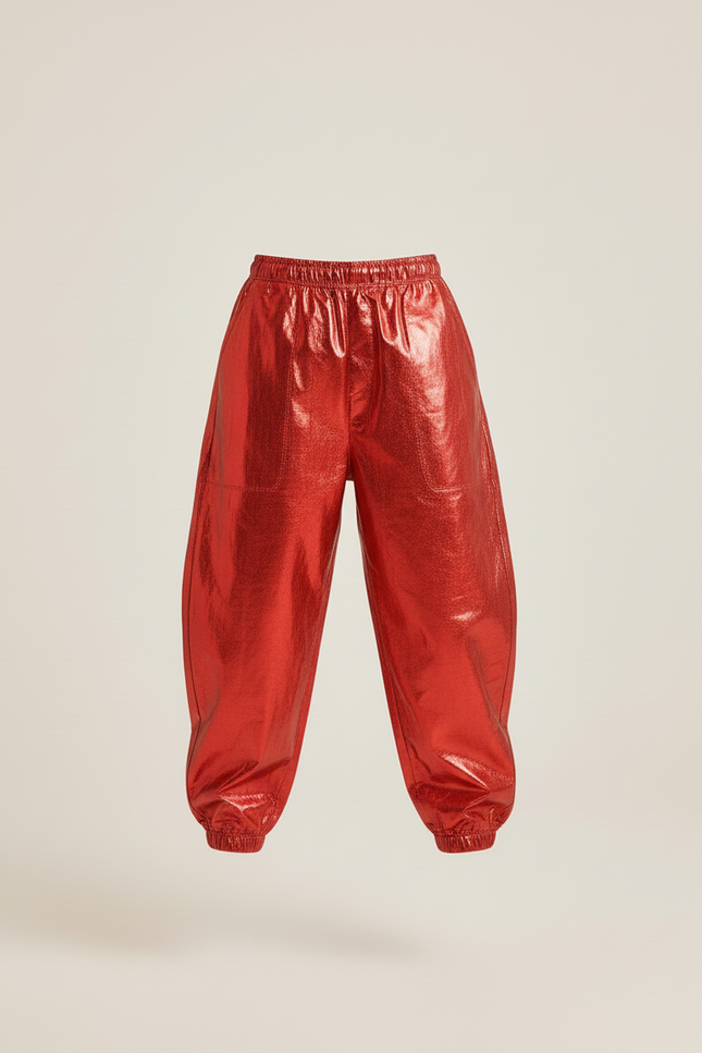 Pantalon Baggy Rouge Métallisé Brillant Ample Enfant - Polyester - vue 3