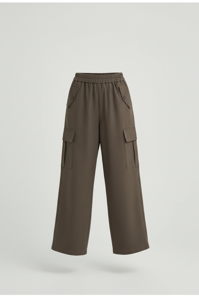Pantalon Baggy Cargo Ample Vert Foncé Enfant - Kaki Gabardine - vue 3