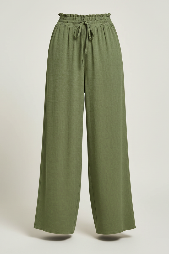 Pantalon Baggy Vert Olive Fluide Ample Taille Haute - Kaki Viscose - vue 3