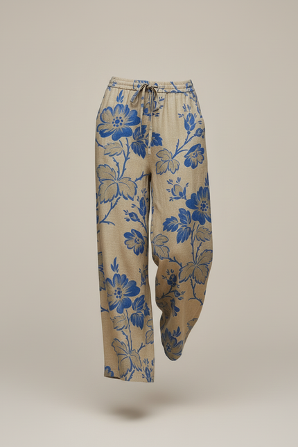 Pantalon Baggy Beige Fleuri Ample Lin Décontracté - vue 3