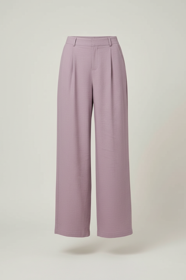 Pantalon Baggy Violet Ample Plissé Taille Haute Fluide - Lin - vue 3