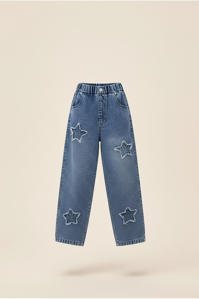 Pantalon Baggy Denim Bleu Étoiles Ample Enfant - Jean - vue 3