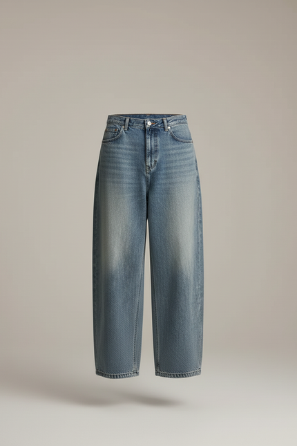 Pantalon Baggy Bleu Jean Ample Délavé Unisexe - vue 3