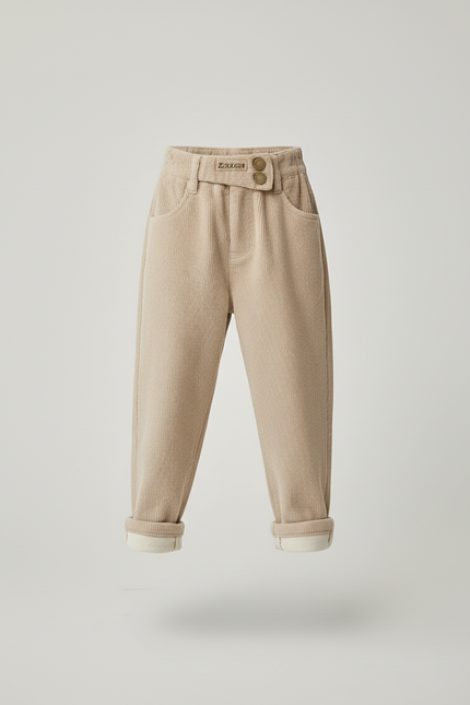 Pantalon Baggy Beige Côtelé Ample Enfant Décontracté - Cordé - vue 3