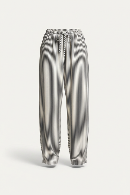 Pantalon Baggy Rayé Ample Fluide Cordon Femme - Imprimé Viscose - vue 3