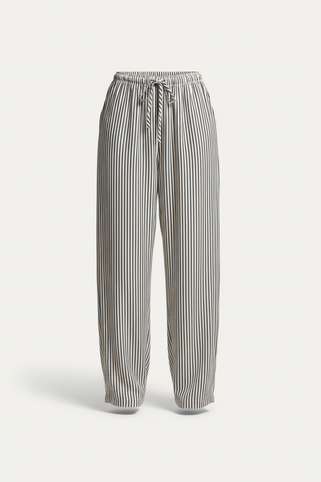 Pantalon Baggy Rayé Ample Fluide Cordon Femme - Imprimé Viscose - vue 3